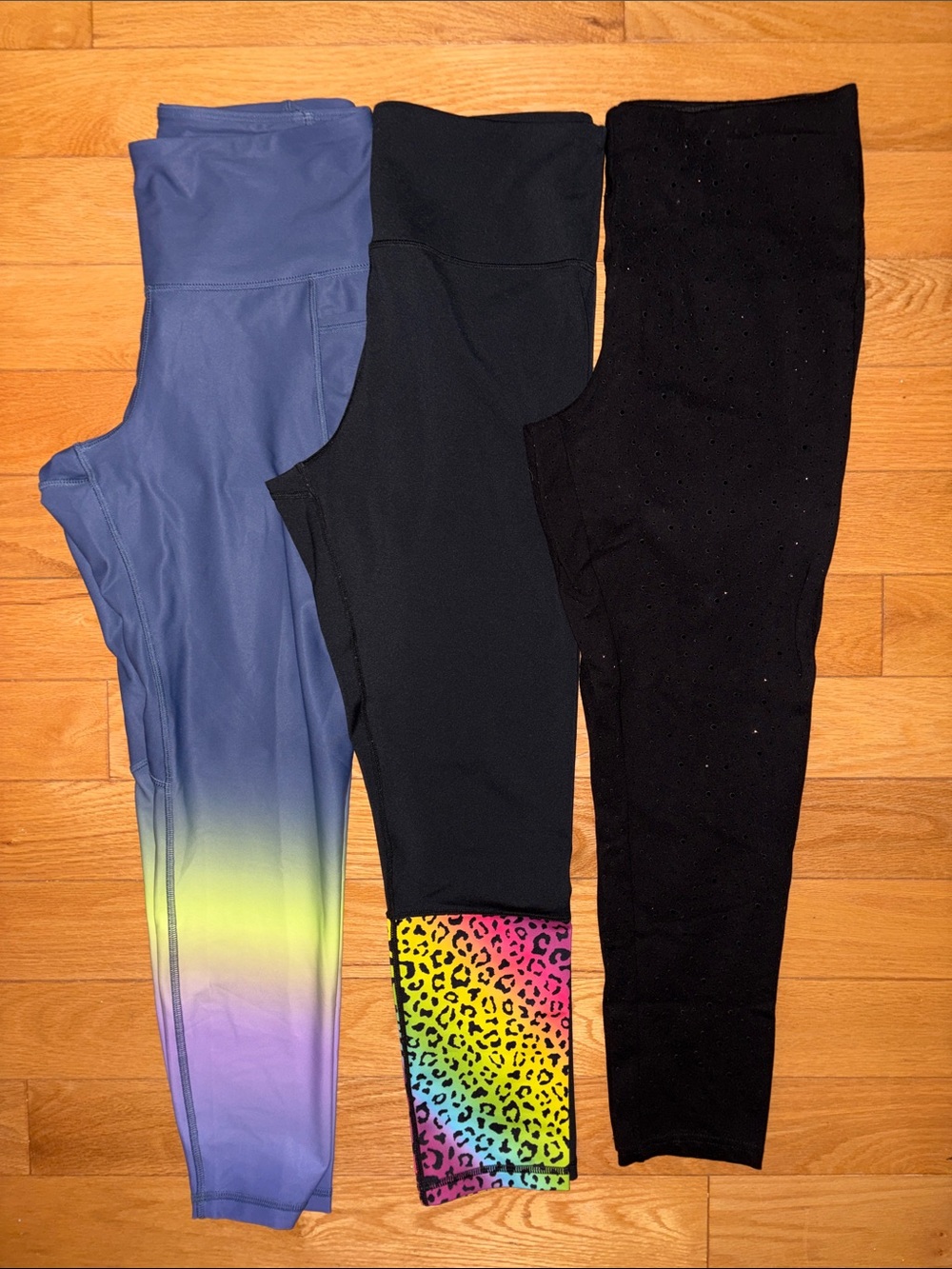 Zara ZYIA Bundle 3 Leggings Blue Gradient, Rainbow Leopard Cuff Rhinestone L